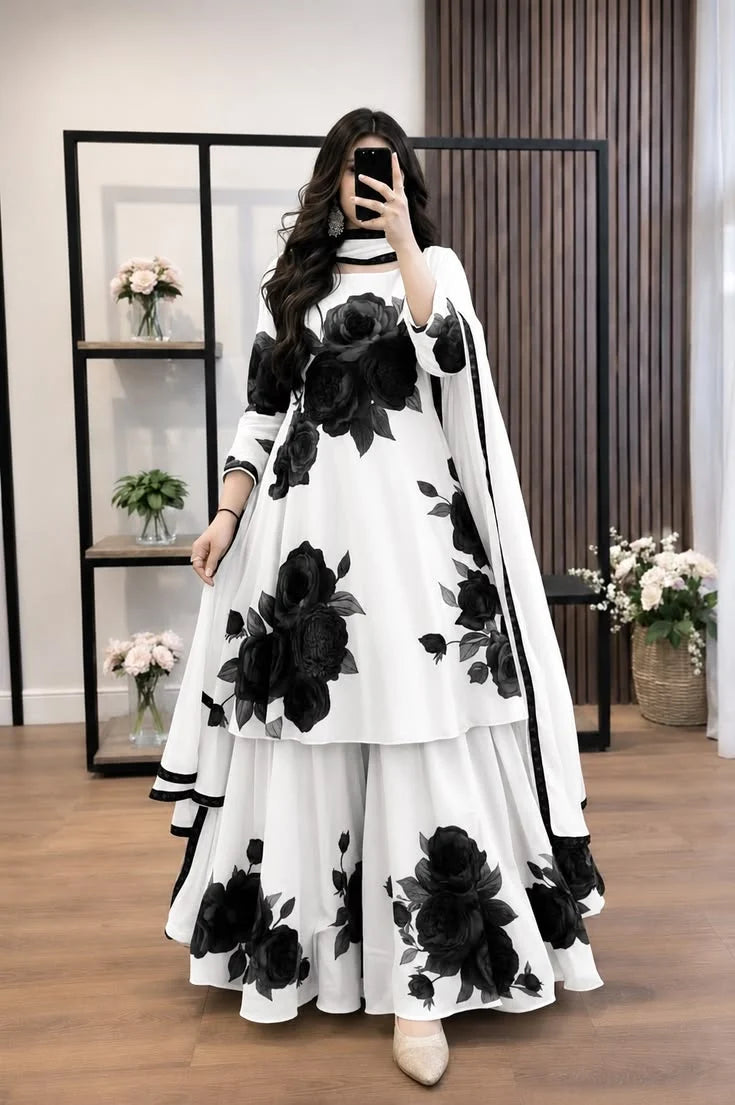 Veezal - 3 Piece Silk Frock Style Printed Suit - VL 1669