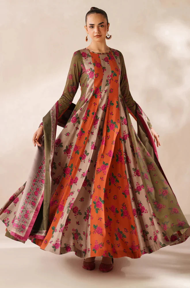 Winter 3PC Frock Style Karandi Digital Print Dress - VL 1628