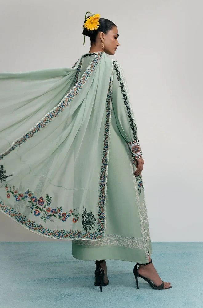 Jugnu - 3PC Dhanak Embroidered Shirt With Chiffon Embroidered Dupatta and Trouser - VL1682