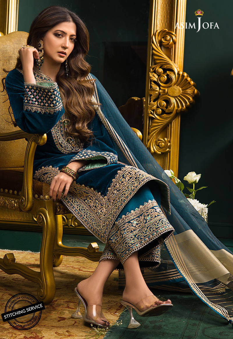 VL300 3PC Velvet Heavy Embroidered Shirt With Organza Dupatta