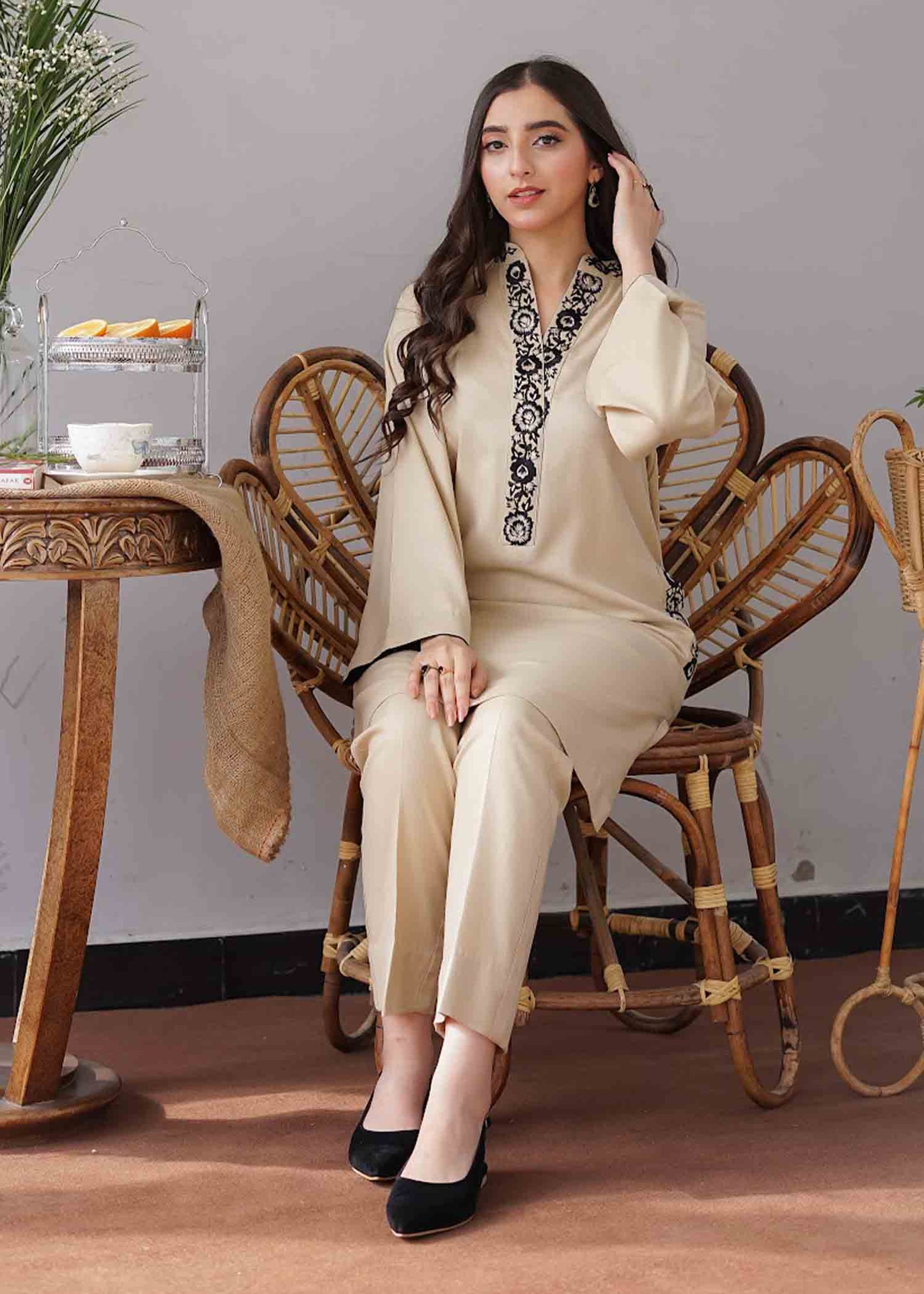 VL310 3PC Dhanak suit with Embroidered Shawll