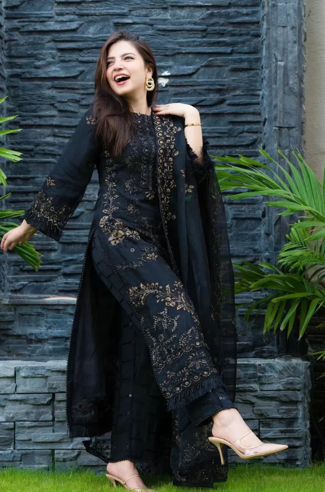 NISA - 3PC Lawn Embroidered Shirt With Chiffon Embroidered Dupatta VL401