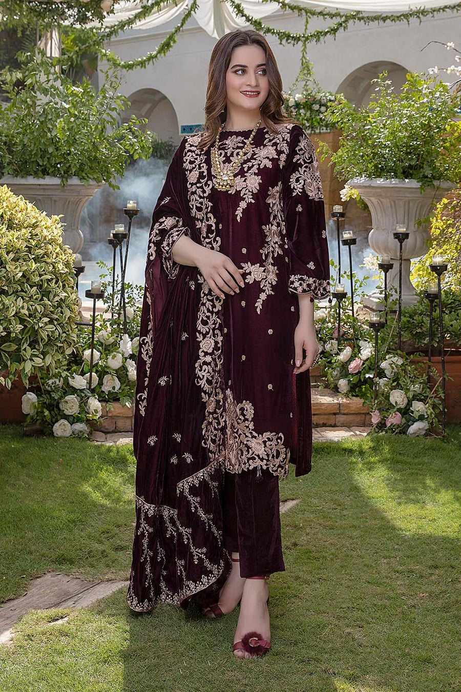 VL954 Embroidered Velvet Three piece with Velvet Shawl Winter Collection's