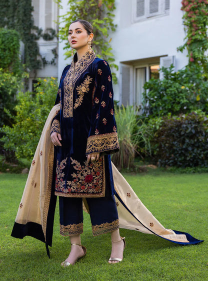3-Piece Unstitched Heavy Embroidered Velvet Suit - VL980