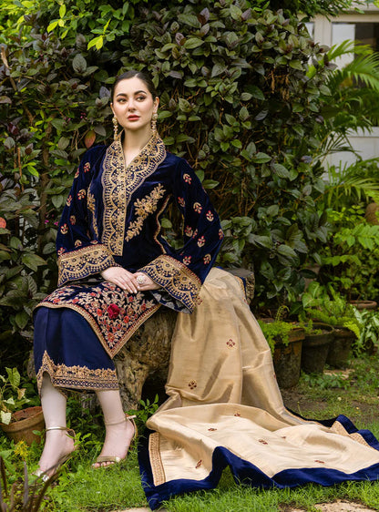 3-Piece Unstitched Heavy Embroidered Velvet Suit - VL980
