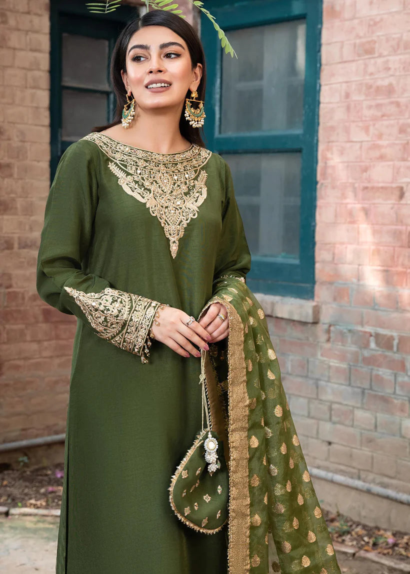 VL581/2 3 Piece Silk Embroidered With Jaquard Duppatta