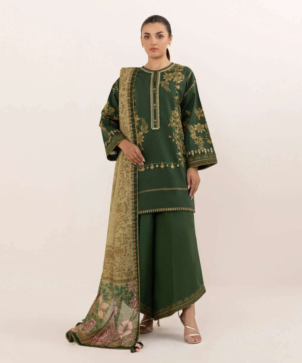 Sapphire - 3 Piece Embroidered Dhanak Suit - VL1234