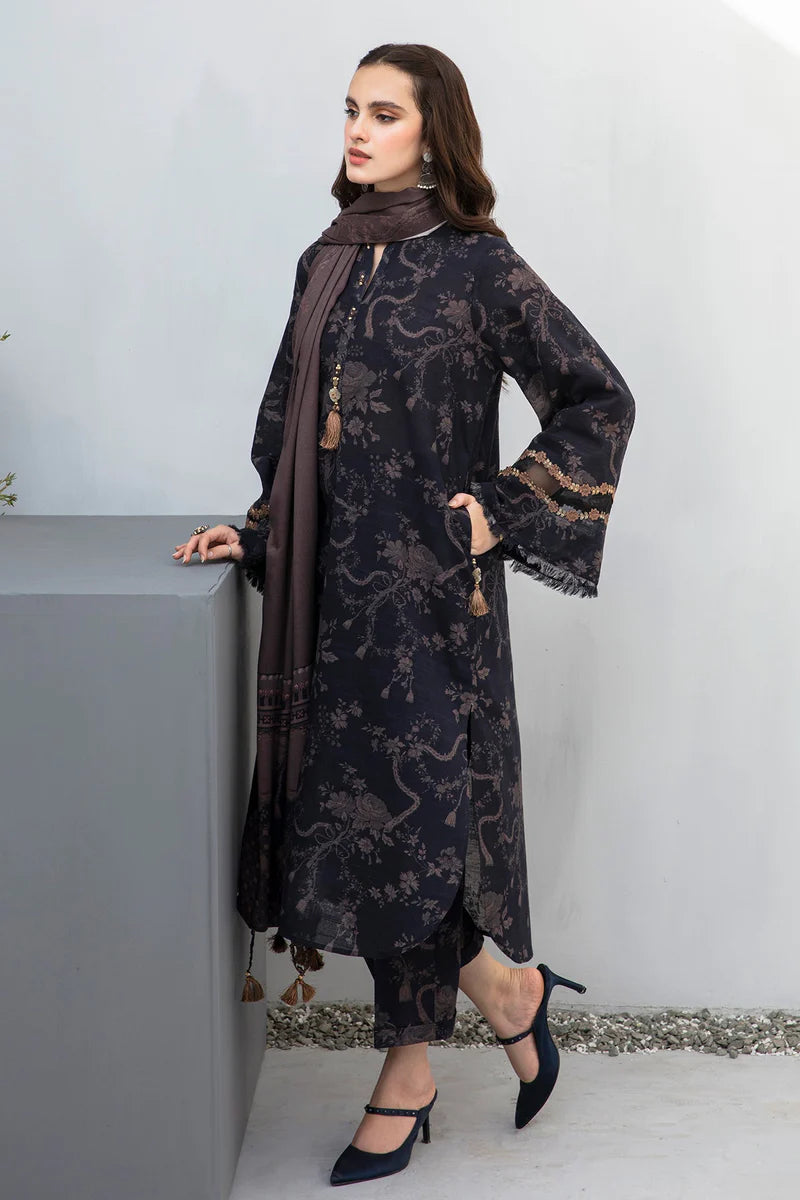 VL688 Nisa black Unstitched 3 Piece Karandi Printed Dress