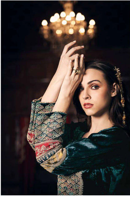 Aiqa Frock style - Winter 3PC Velvet Embroidered Suit - VL942