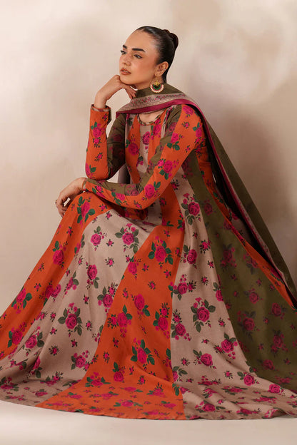 Baroque - Winter 3PC Frock Style Karandi Digital Print Dress - VL1180