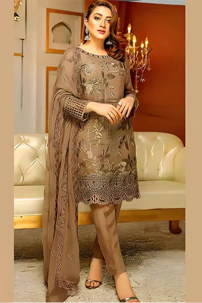 vl825 3PC Linen Heavy Embroidered Shirt & Chiffon Dupatta