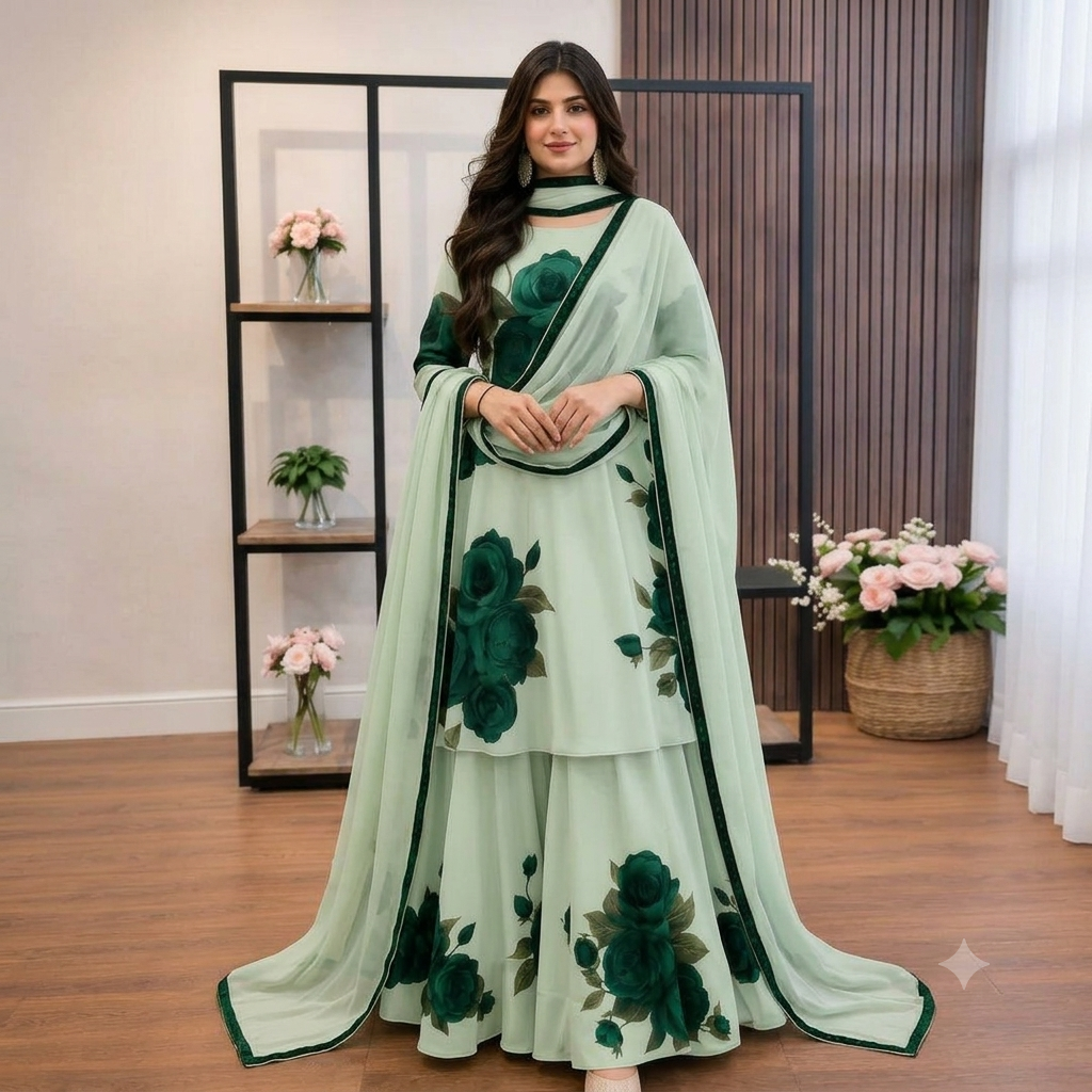 Veezal - 3 piece Lawn frock style Printed suit - VL1481