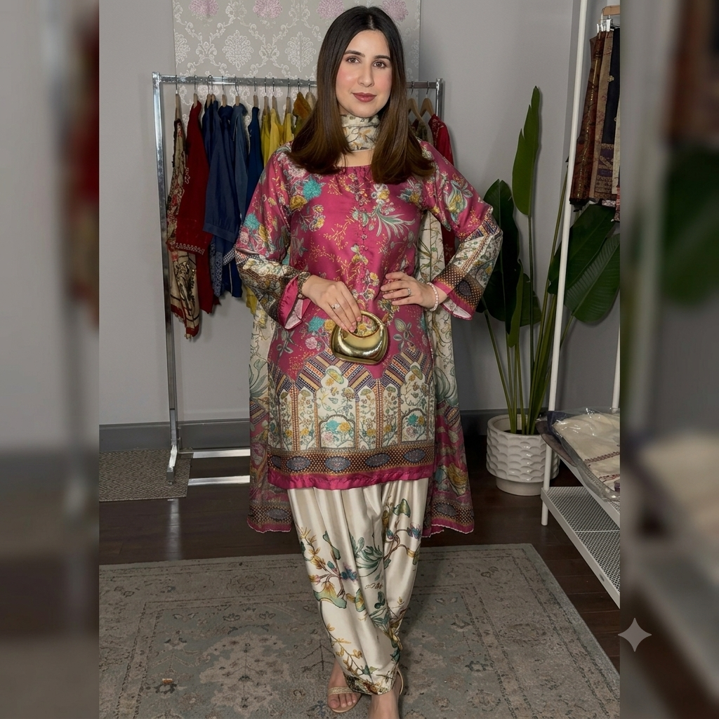 Aneela's 3PCS UNSTITCHED SUIT FABRIC Digtal printed Silk - VL1493
