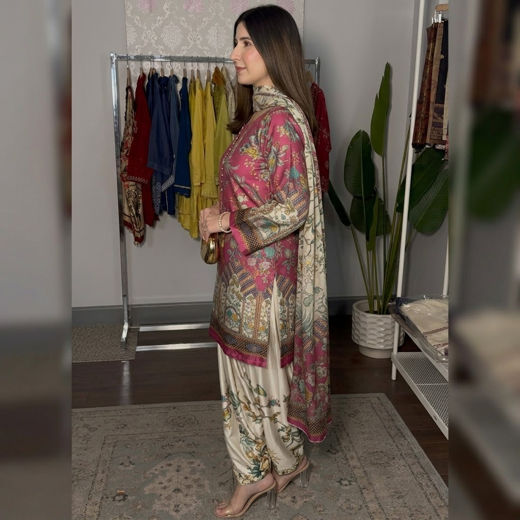Aneela's 3PCS UNSTITCHED SUIT FABRIC Digtal printed Silk - VL1493