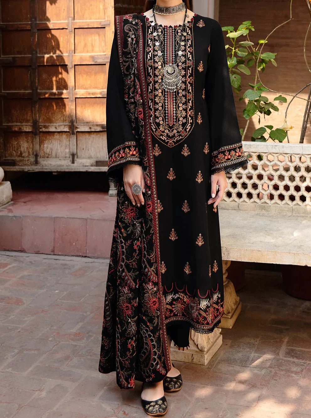 VL633 Bareeze Black Embroidered Dhanak Three Piece Winter Collection