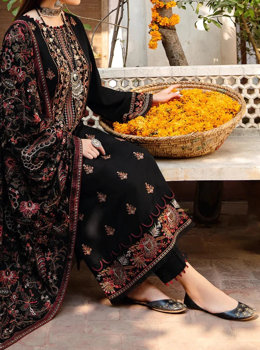 VL633 Bareeze Black Embroidered Dhanak Three Piece Winter Collection