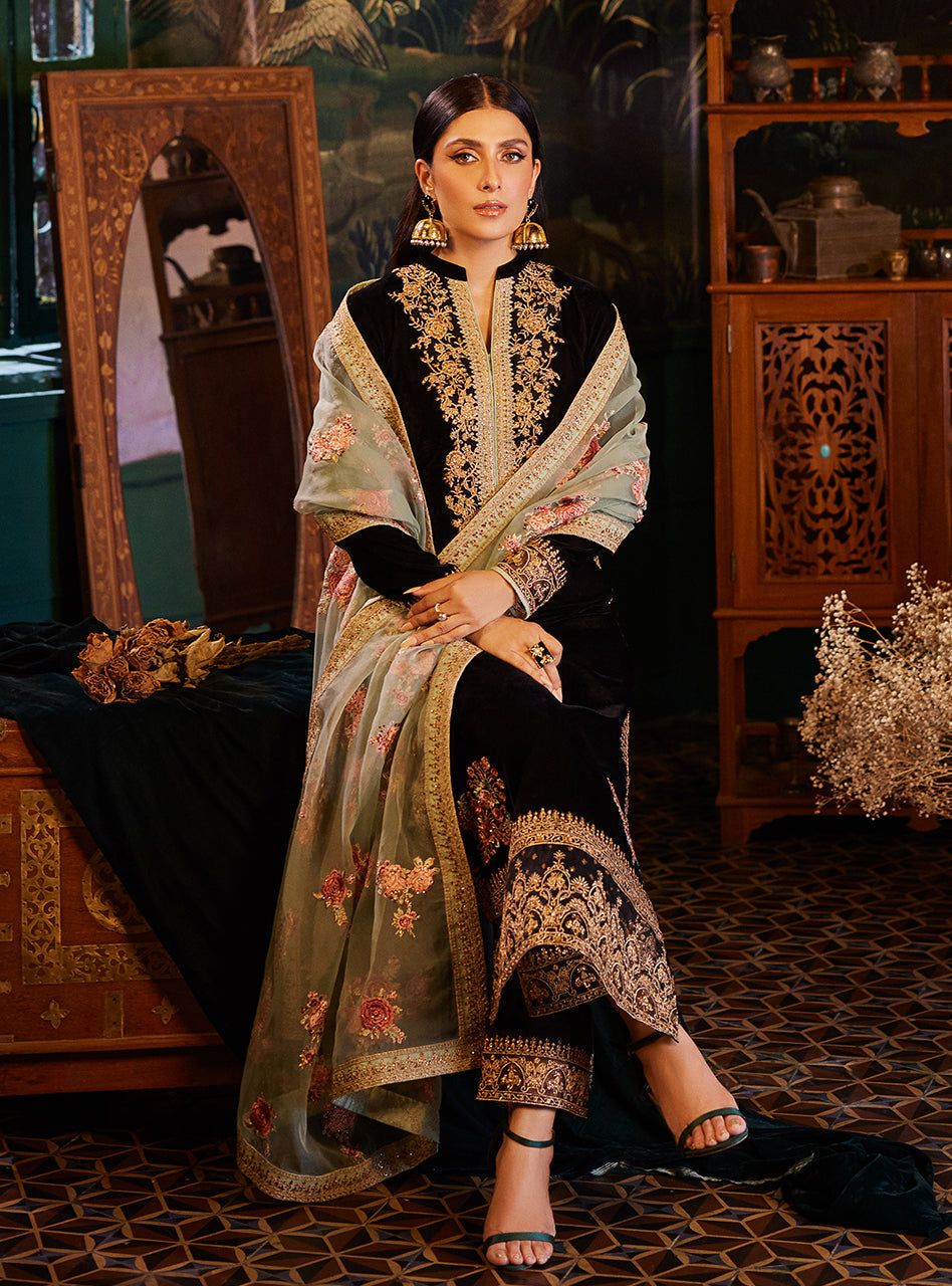 Zainab Chotani - Embroidered Velvet Dress - VL944