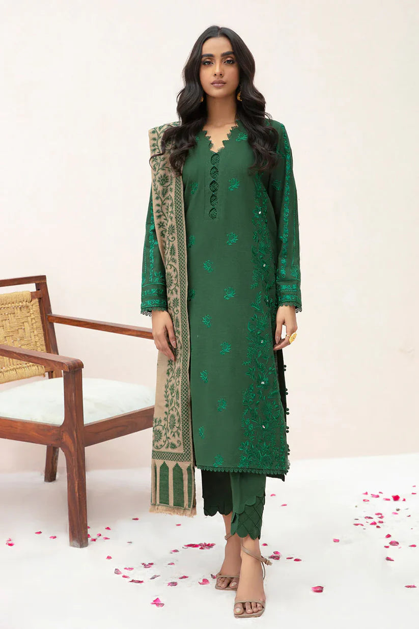 VL823 3PC Winter Dhannak Embroidered suit with Printed Shawll