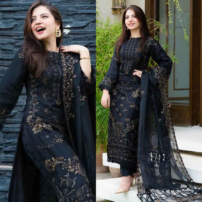 VL401 NISA - 3PC Lawn Embroidered Shirt With Chiffon Embroidered Dupatta