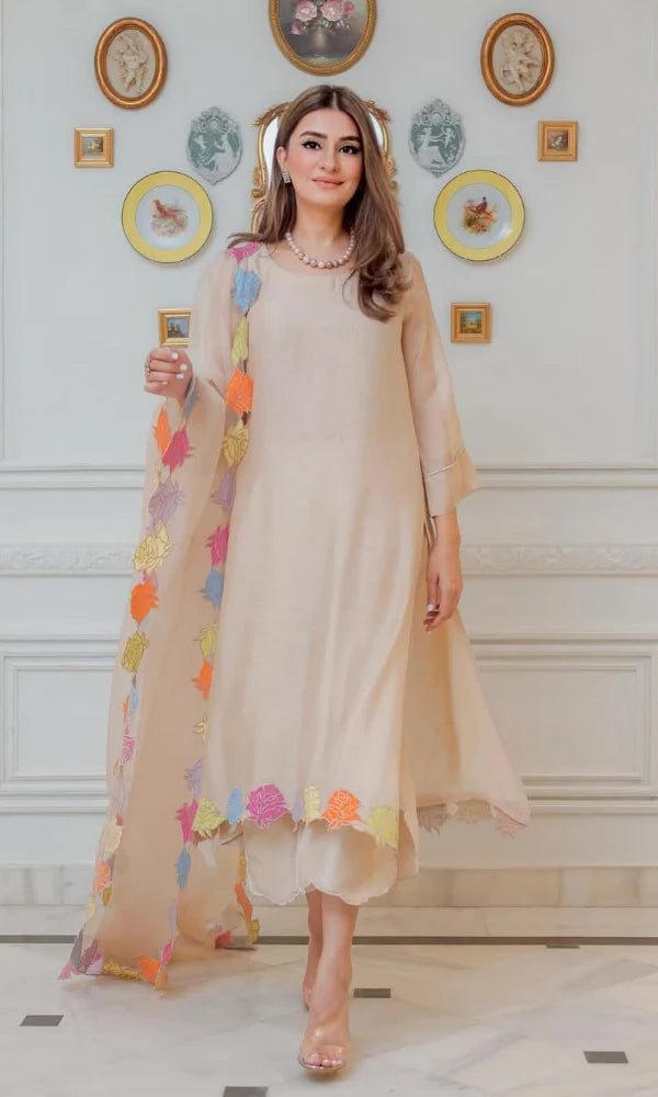 ZAB - 3PC (Unstitched) Lawn Embroidered Shirt With Embroidered Organza Dupatta - VL1300