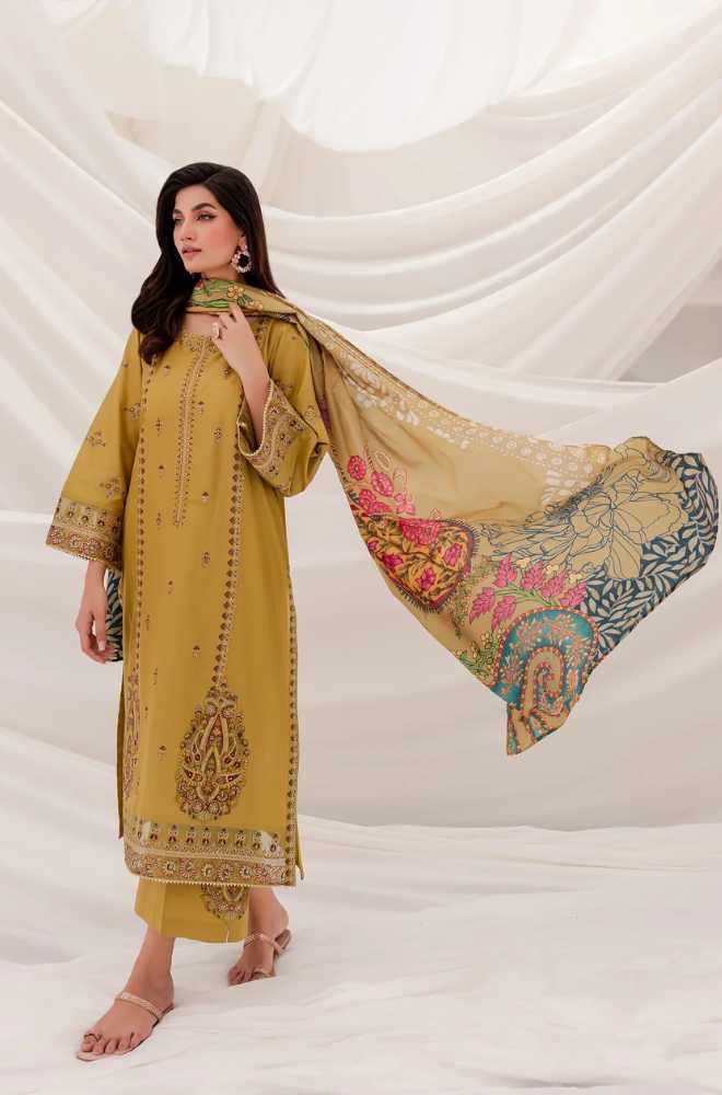 VL680 Baroque - 3PC Dhanak Embroidered Shirt With Printed Print Wool Shawl