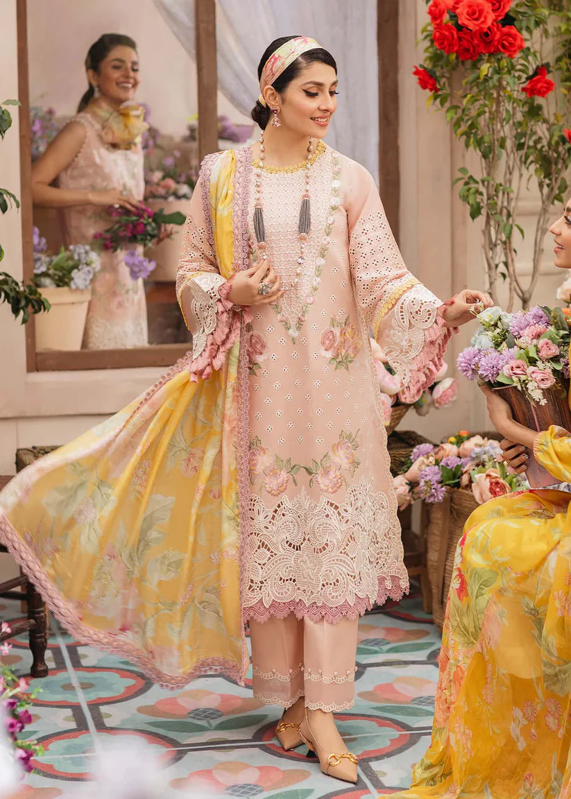 VL079-MUSHQ 3PC EMBROIDERED LAWN SUIT WITH PRINTED SILK DUPATTA
