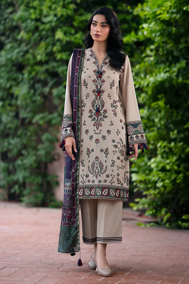 vl855 WINTER 3PC Dhanak Embroidered suit with Printed Shawl