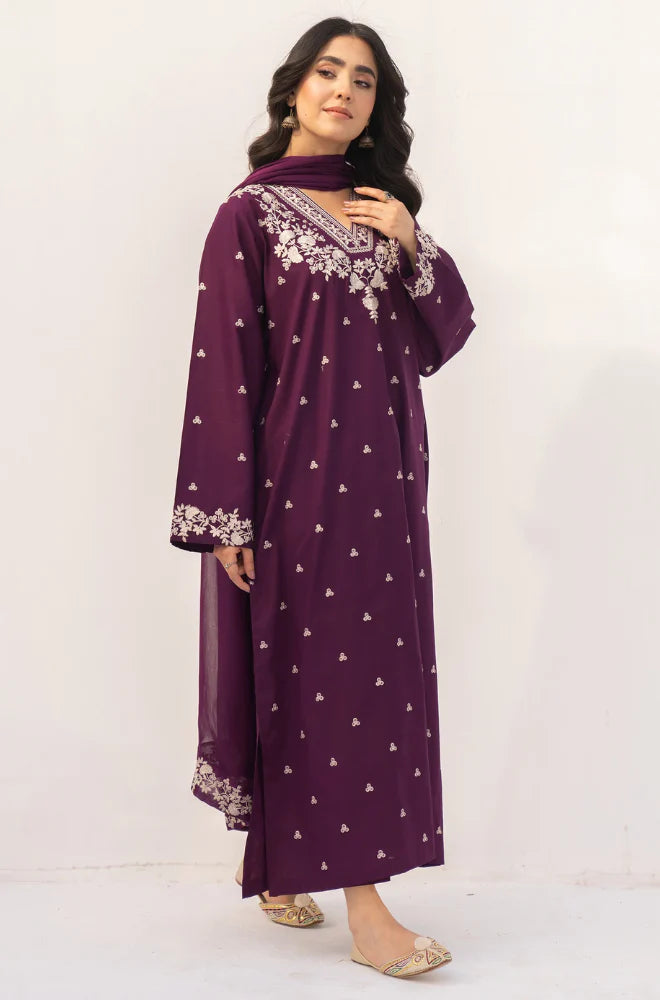 Dyot - Winter 3PC Dhanak Embroidered Suit - VL1192