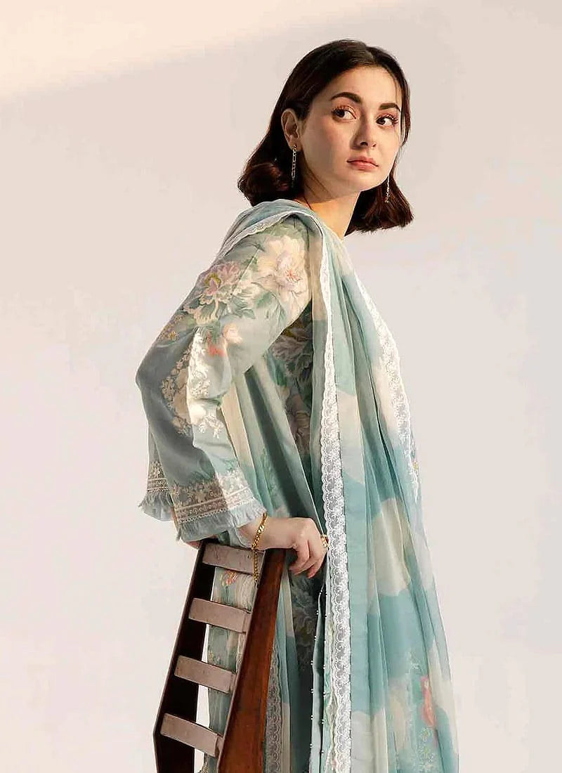 3-Pc Digital Printed with  Embroidered pathces Swiss Lawn Dppatta VL892