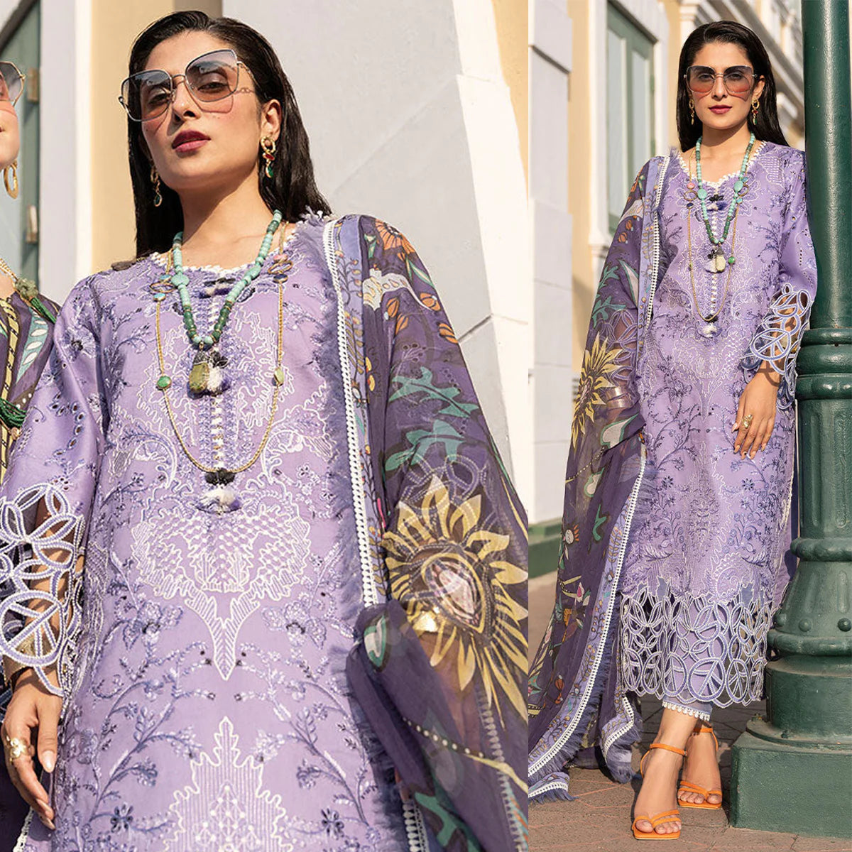 VL489 3.Piece Unstitched Heavy Embroidered Lawn Suit With Digital Printed Silk Dupatta