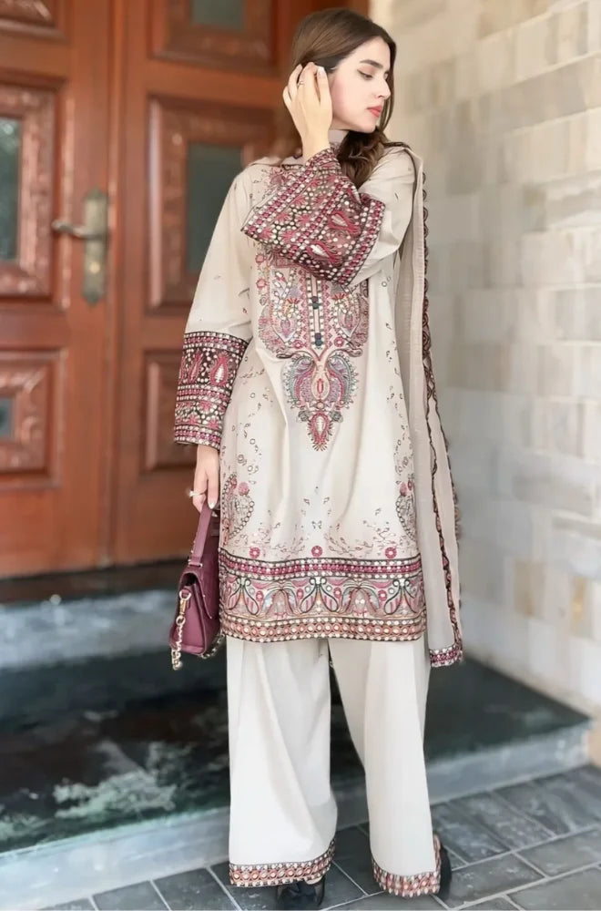 Maria .B. - Winter 3PC Dhanak Chickenkari Embroidered Suit - VL1158