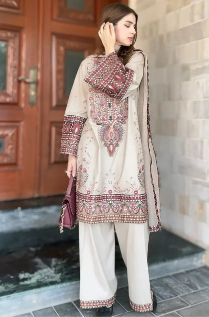 Maria .B. - Winter 3PC Dhanak Chickenkari Embroidered Suit - VL1158