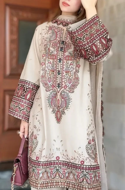 Maria .B. - Winter 3PC Dhanak Chickenkari Embroidered Suit - VL1158