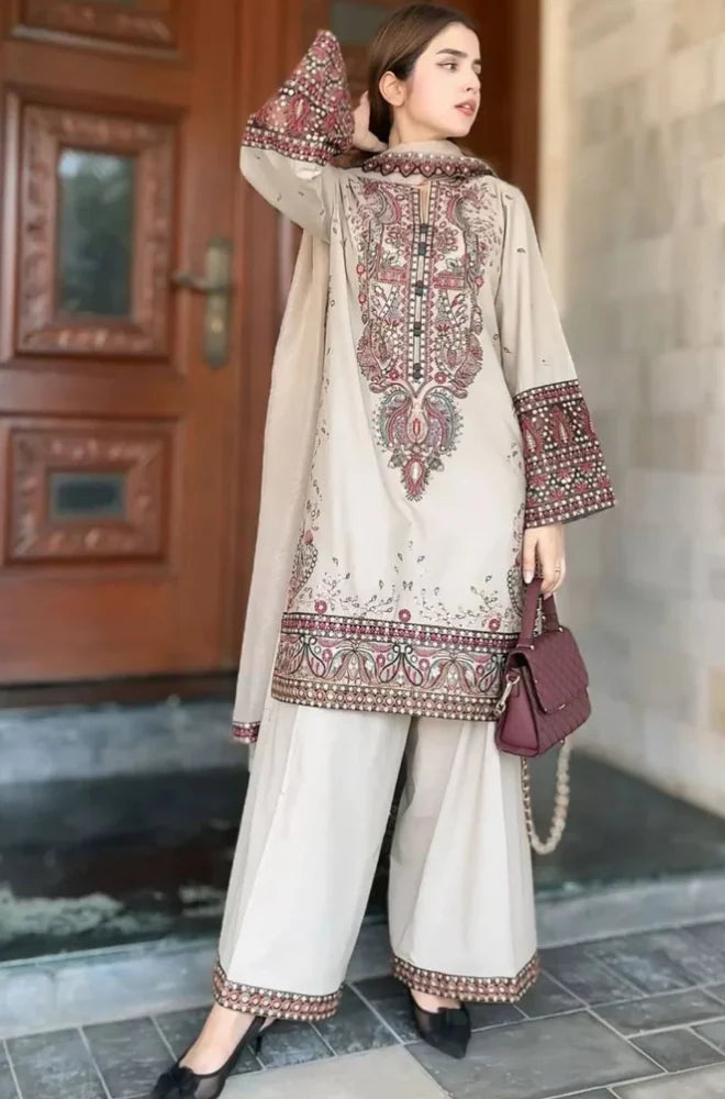 Maria .B. - Winter 3PC Dhanak Chickenkari Embroidered Suit - VL1158