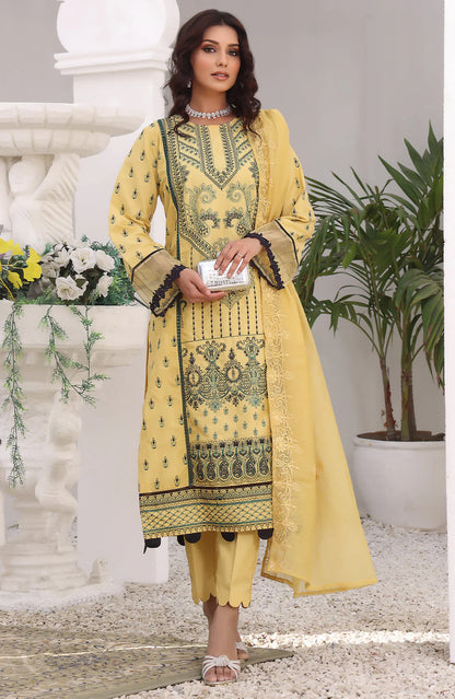 VL793 3PC Lawn Embroidered Shirt With Chiffon Embroidered Dupatta