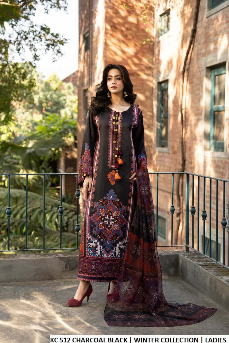 Maria b 3PCS UNSTITCHED SUIT FABRIC Digtal printed Silk - VL1483