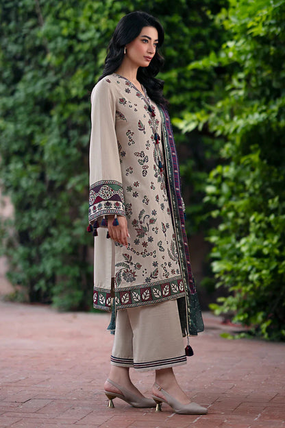 vl855 WINTER 3PC Dhanak Embroidered suit with Printed Shawl