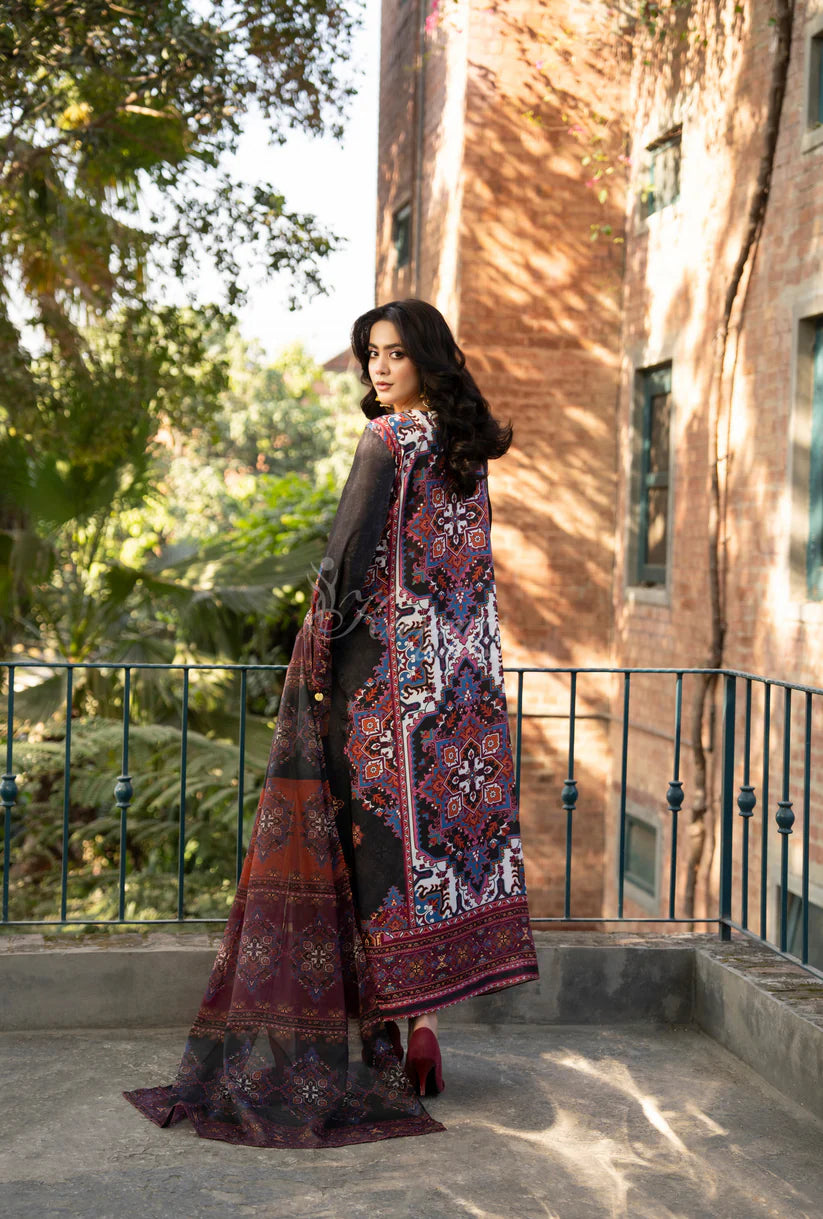 Maria b 3PCS UNSTITCHED SUIT FABRIC Digtal printed Silk - VL1483