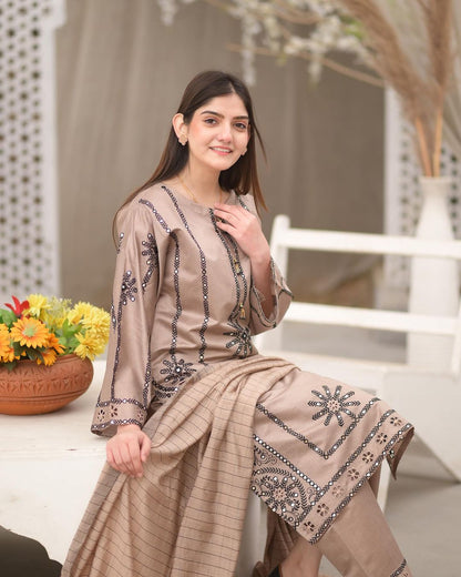 VL848 Dhanak Unstitched 3 Piece Embroidered Dress