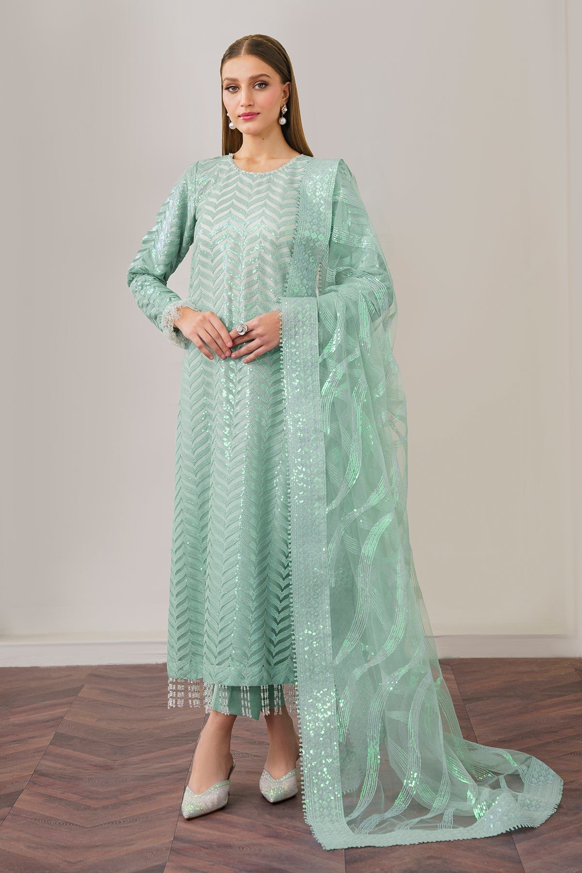 VL818 -3PC Organza Heavy Embroidered Shirt With Embroidered Organza Dupatta