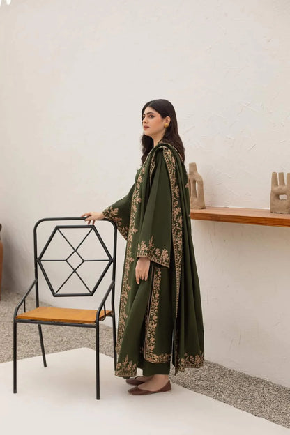 Agha Noor - Winter 3PC Dhanak Embroidered Suit - VL1235
