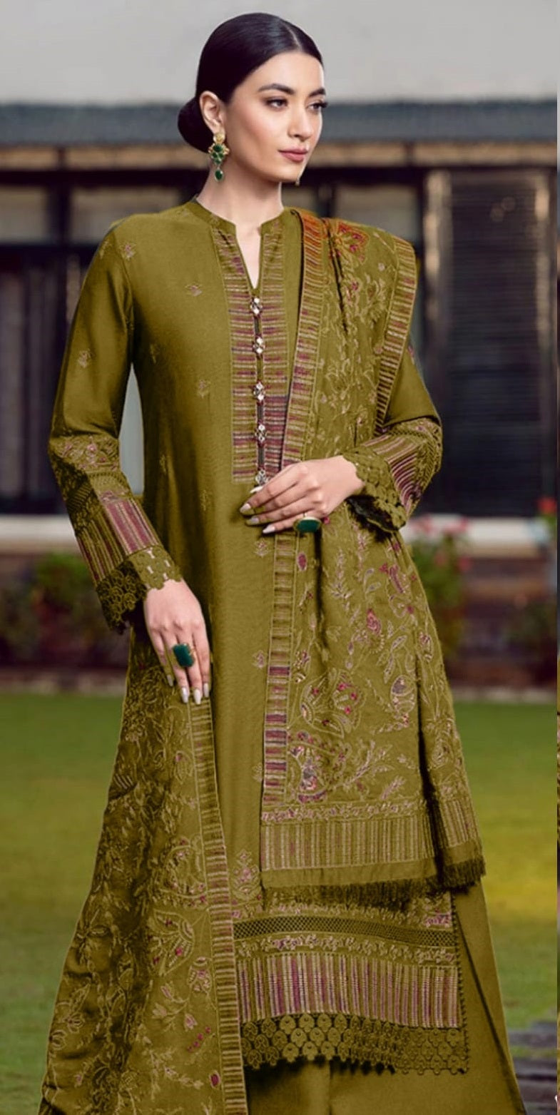 VL2097 Bareeze Unstitched 3pcs Embroidered Dhanak Suit with Heavy Embroidered Shawl