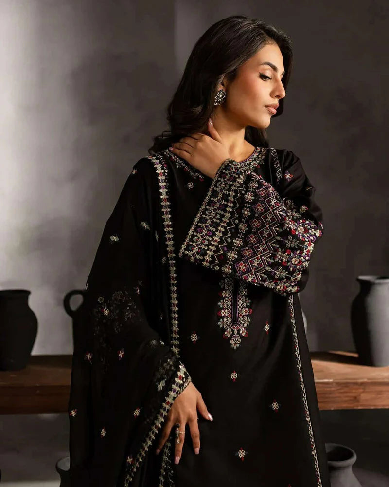 Batik- 3PC DHANAK EMBROIDERED SHIRT WITH DHANAK EMBROIDERED SHAWL - VL1230