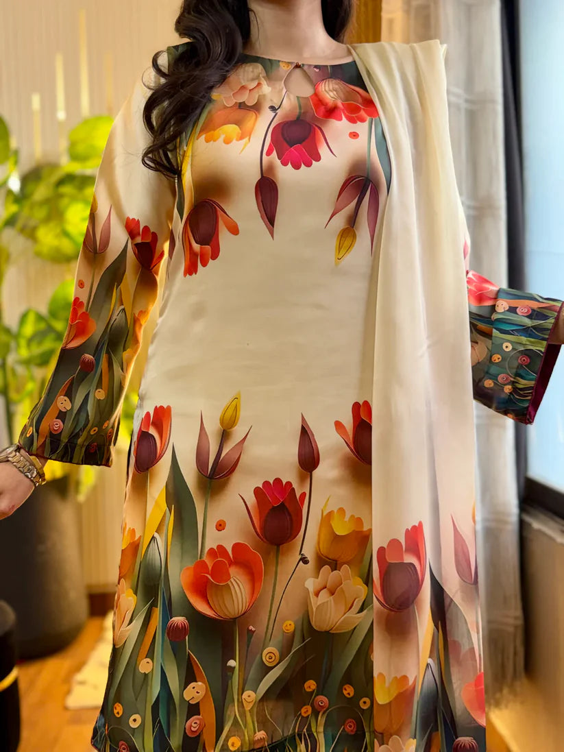 Maria b 3PCS UNSTITCHED SUIT FABRIC Digtal printed Silk - VL1487