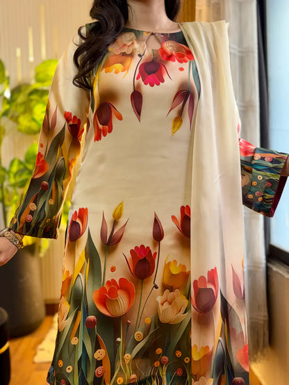 Maria b 3PCS UNSTITCHED SUIT FABRIC Digtal printed Silk - VL1487
