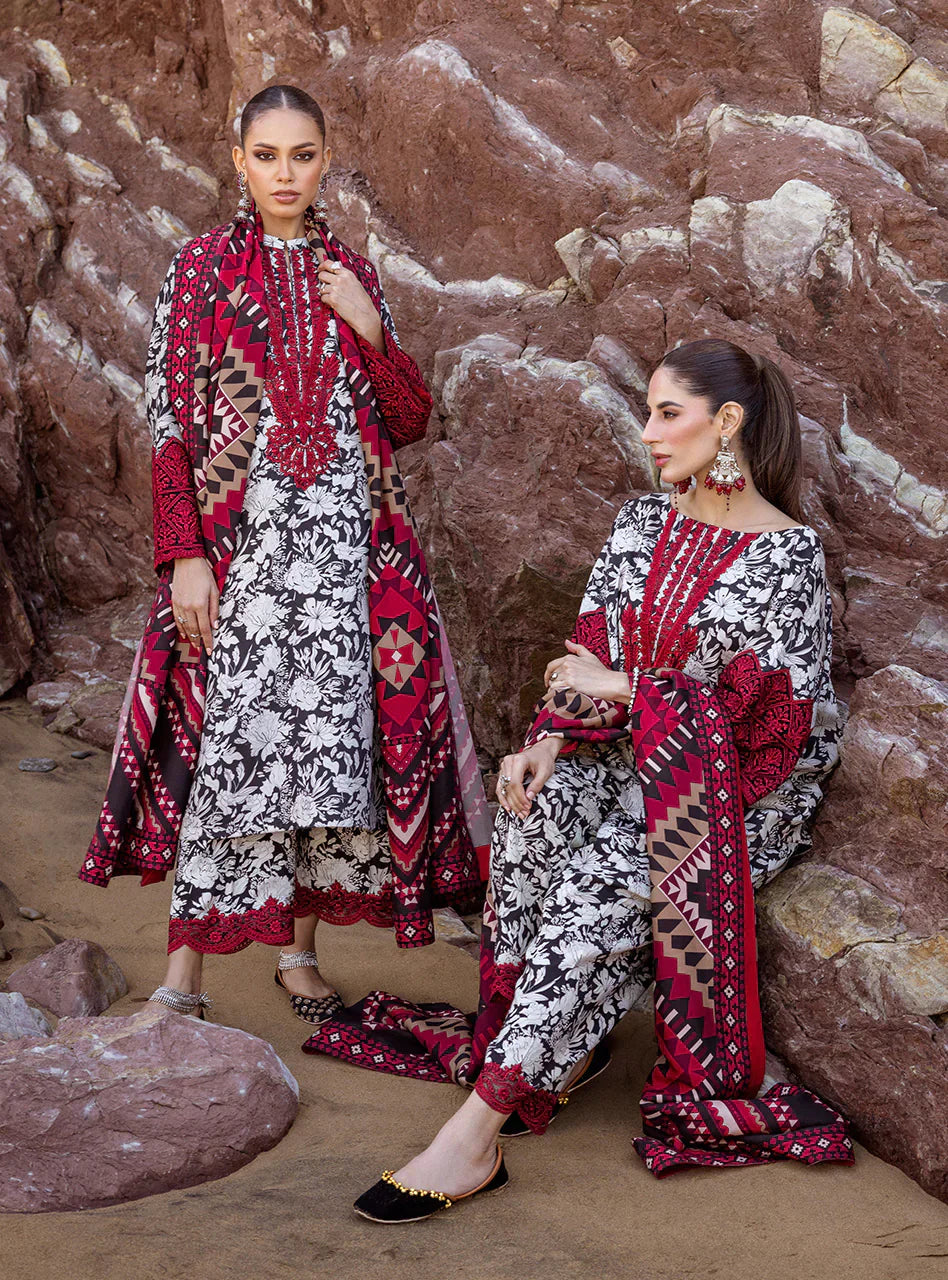 VL770 3-Pc Digital Printed with  Embroidered pathces Swiss Lawn Dppatta