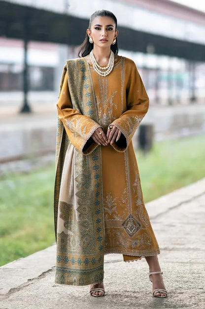 IZEL- DHANAK EMBROIDERED SHIRT WITH COUTRAI PRINTED SHAWL - VL1241