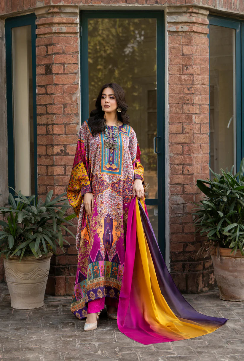 Maria b 3PCS UNSTITCHED SUIT FABRIC Digtal printed Silk - VL1484