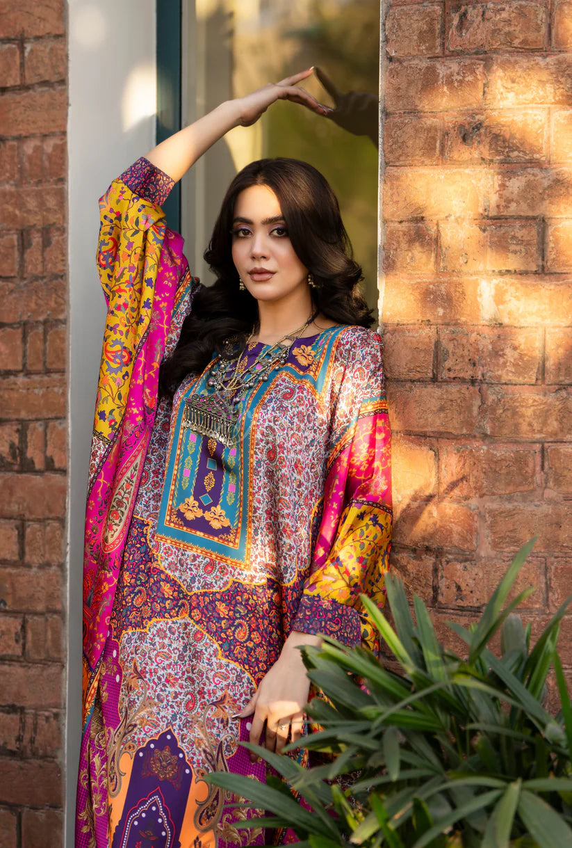 Maria b 3PCS UNSTITCHED SUIT FABRIC Digtal printed Silk - VL1484