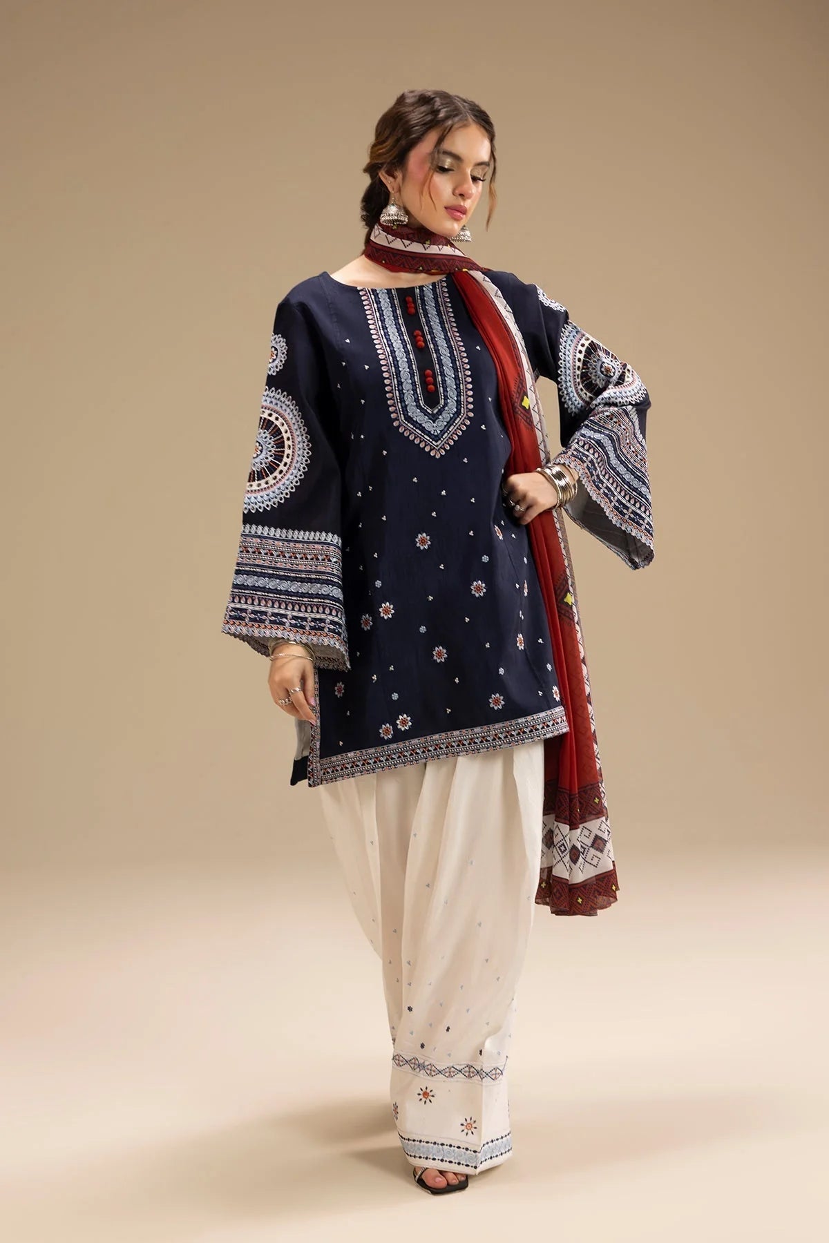 JAZMIN - UNSTITCHED 3PC DHANAK EMBROIDERED SUIT - VL1229